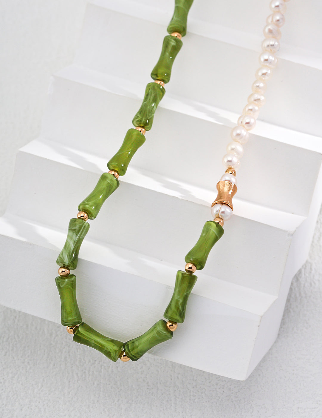 Pearl Necklace with Bamboo Aventurine