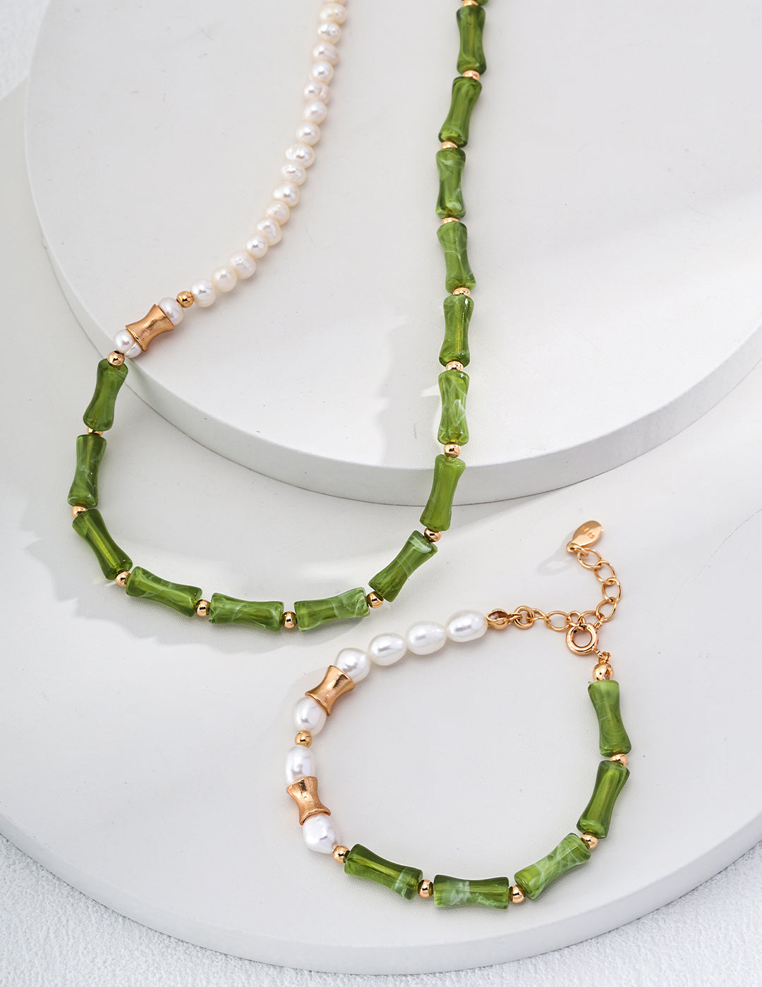 Pearl Necklace with Bamboo Aventurine