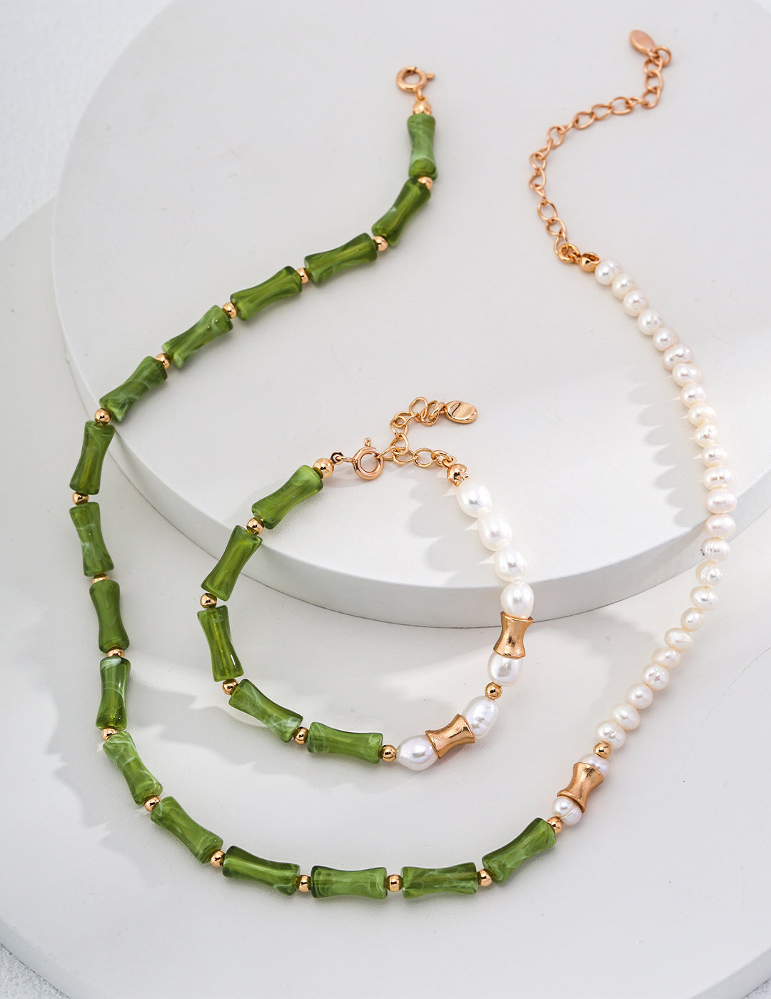 Pearl Necklace with Bamboo Aventurine