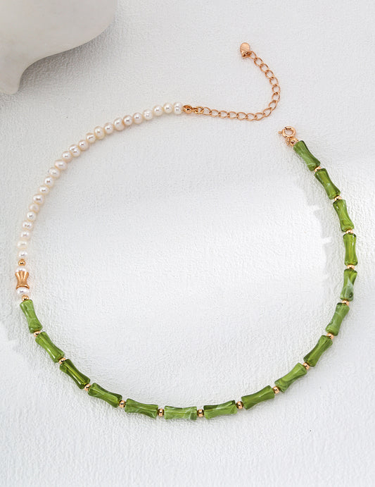 Pearl Necklace with Bamboo Aventurine
